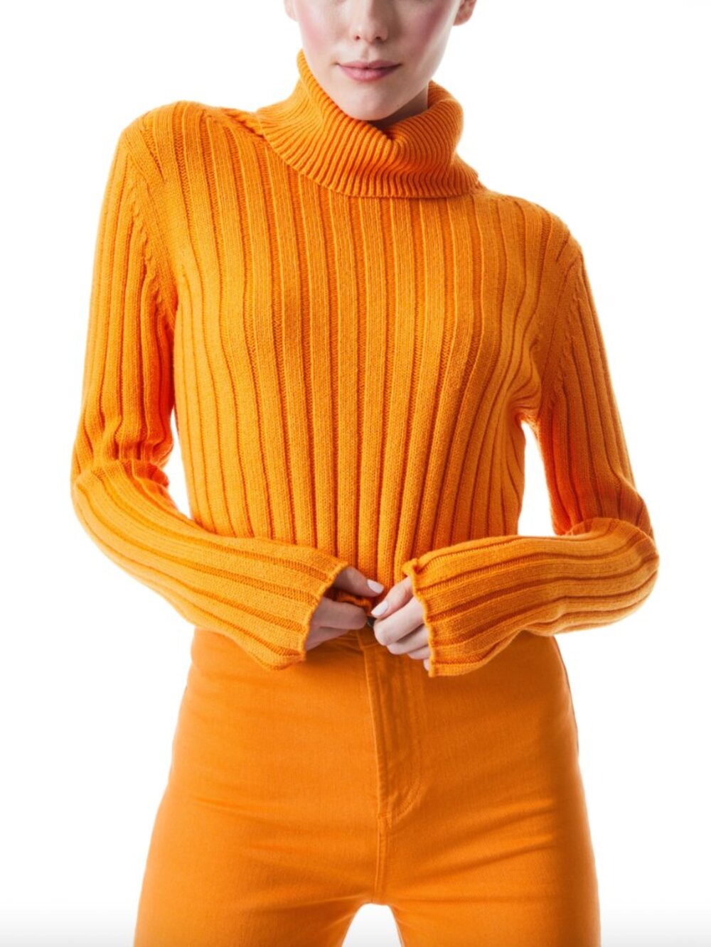 $375 Alice + Olivia Orange Tangerine Norma Cropped Turtleneck Sweater size Small